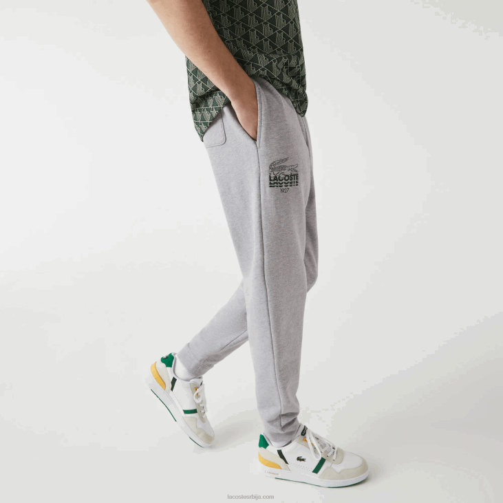 мушкарци памучне памучне панталоне за трчање са брендирањем крокодила 86881092 сиви кине цца Lacoste