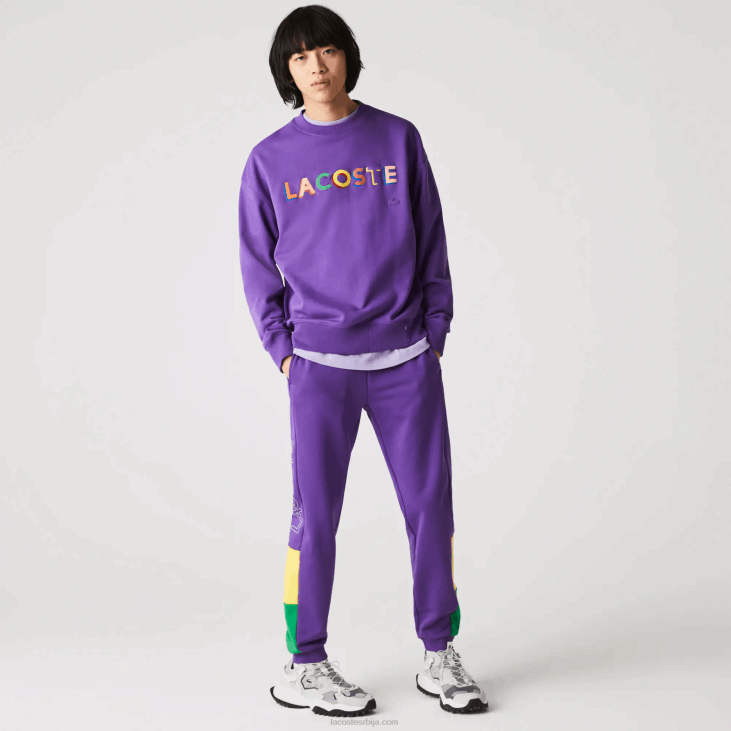 мушкарци брендиране панталоне за трчање од флиса 86881107 љубичаста жута зелена 1цв Lacoste