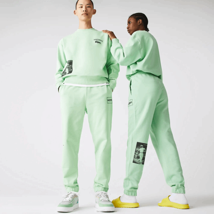 мушкарци памучне памучне панталоне за трчање са ливе херитаге принтом 86881136 греен хее Lacoste