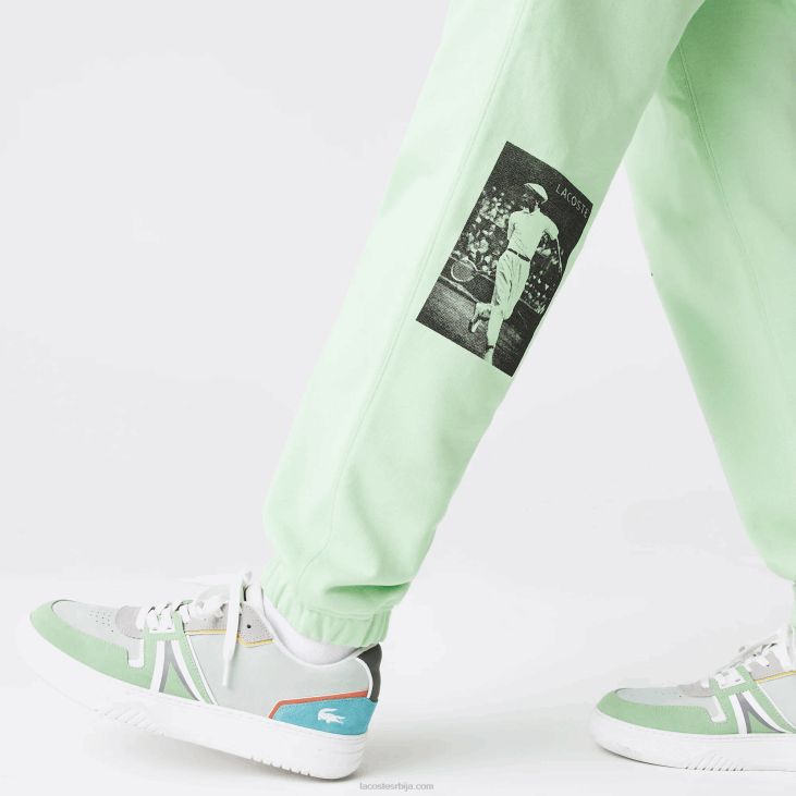 мушкарци памучне памучне панталоне за трчање са ливе херитаге принтом 86881136 греен хее Lacoste