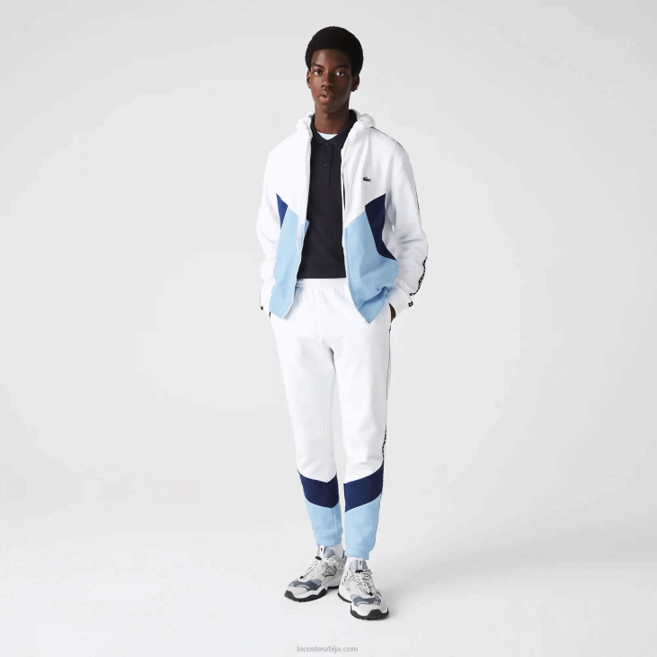 мушкарци препознатљиве пругасте панталоне за џогирање од флиса 86881146 бело плаво вхе Lacoste