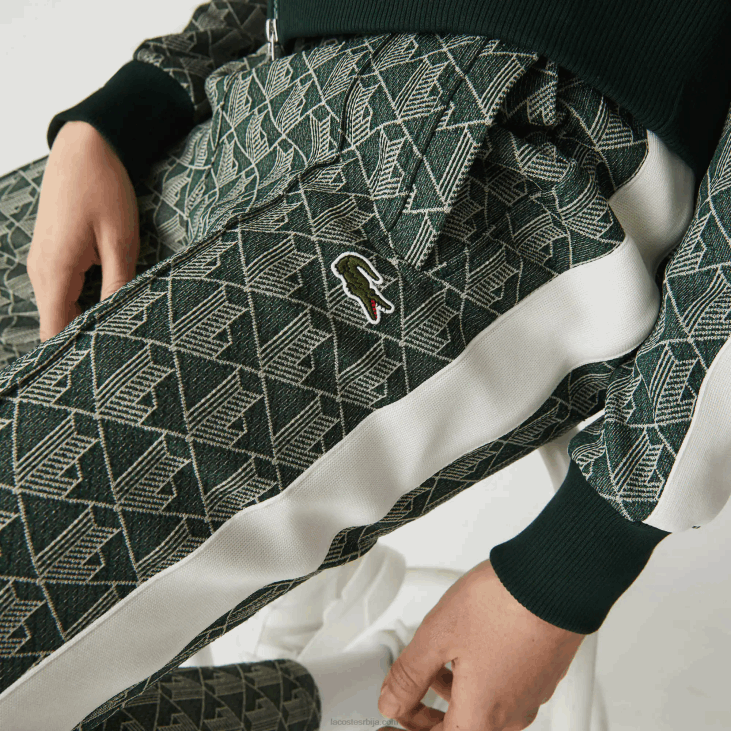 мушкарци Жакард тренерке са живим монограмом 86881187 зелена беж 7м4 Lacoste