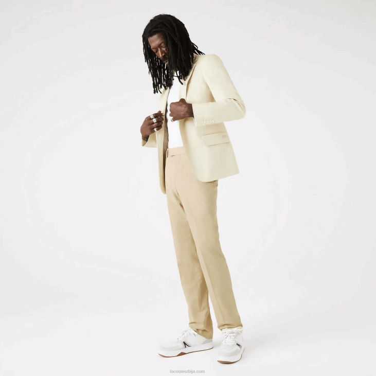 мушкарци плисиране панталоне од мешавине памука и лана 86881642 беж 68с Lacoste