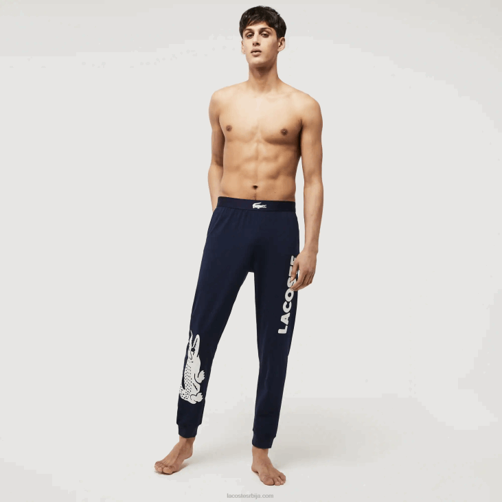 мушкарци памучне пиџама панталоне са крокодилским принтом 86881456 тамноплава бела 525 Lacoste