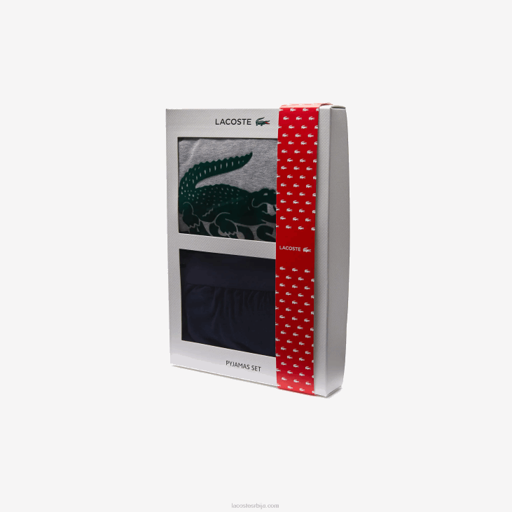 мушкарци сомот лого дуга пиџама сет 86881457 морнарско плава сива кинеско зелена вкд Lacoste