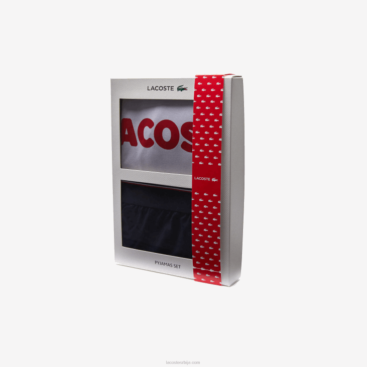 мушкарци Колорблоцк стреч памучна дугачка пиџама 86881510 сива кинеска морнарско бела црвена 4ти Lacoste