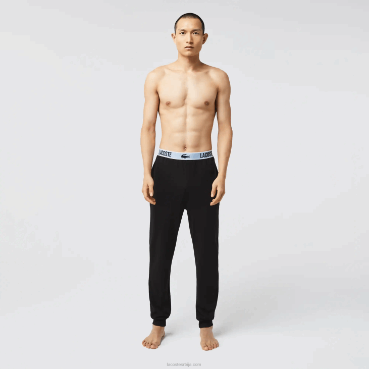 мушкарци пиџама панталоне са брендираним крокодилским принтом у струку 86881523 црна 031 Lacoste