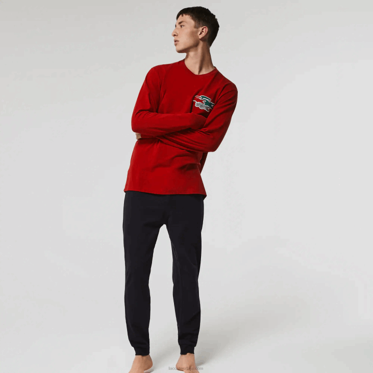 мушкарци сет дуге памучне пиџаме 86881639 црвена тамноплава рк1 Lacoste