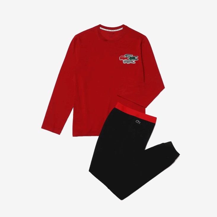 мушкарци сет дуге памучне пиџаме 86881639 црвена тамноплава рк1 Lacoste