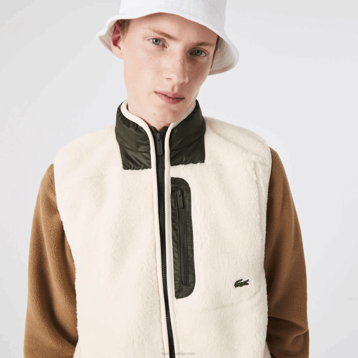 мушкарци прслук од шерпског флиса 86881263 бели каки зелени у9н Lacoste