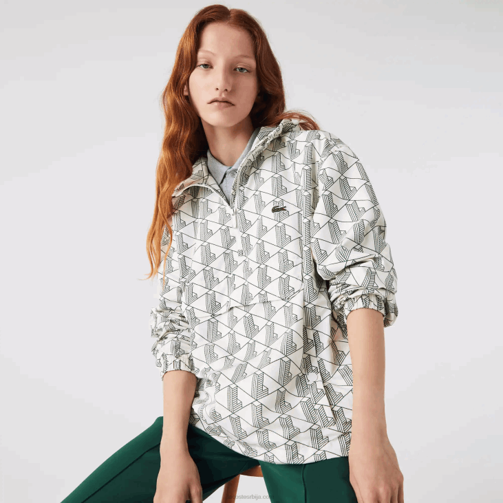 мушкарци ветровка пуловера са живом монограмом 86881291 бело зелено пт2 Lacoste