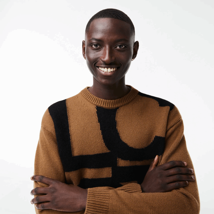 мушкарци вунени џемпер класичног кроја са контрастним словима 86881448 браон црни кп9 Lacoste