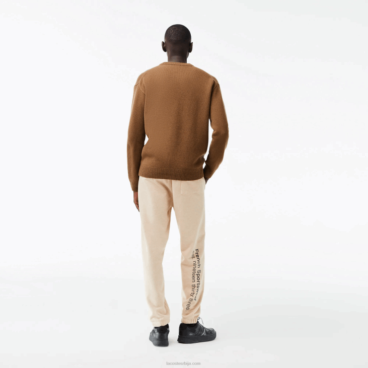 мушкарци вунени џемпер класичног кроја са контрастним словима 86881448 браон црни кп9 Lacoste