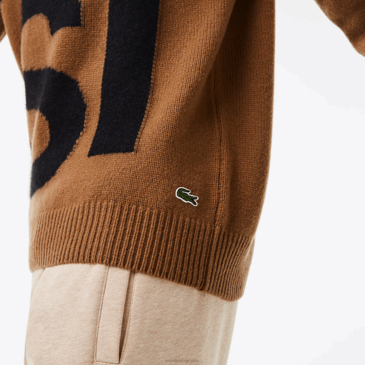 мушкарци вунени џемпер класичног кроја са контрастним словима 86881448 браон црни кп9 Lacoste