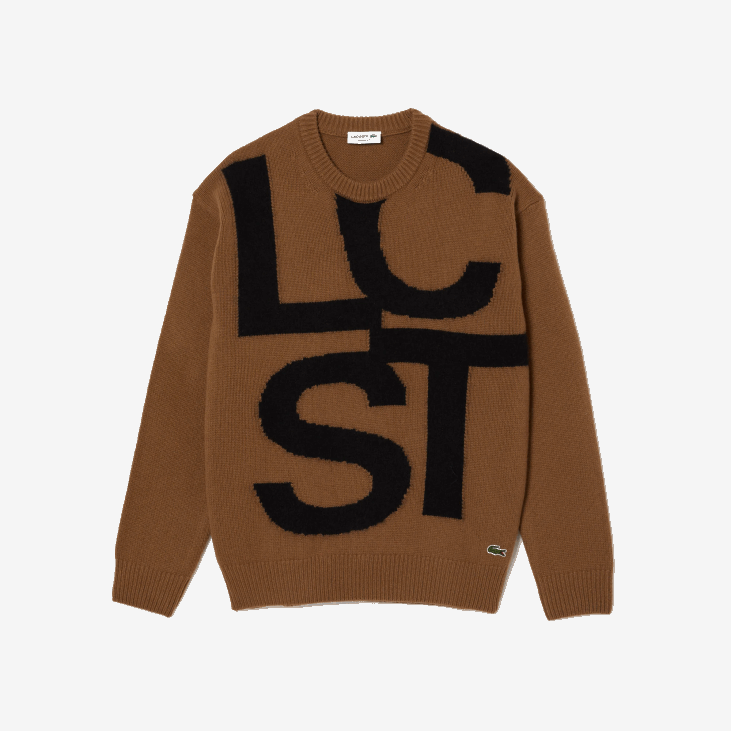 мушкарци вунени џемпер класичног кроја са контрастним словима 86881448 браон црни кп9 Lacoste