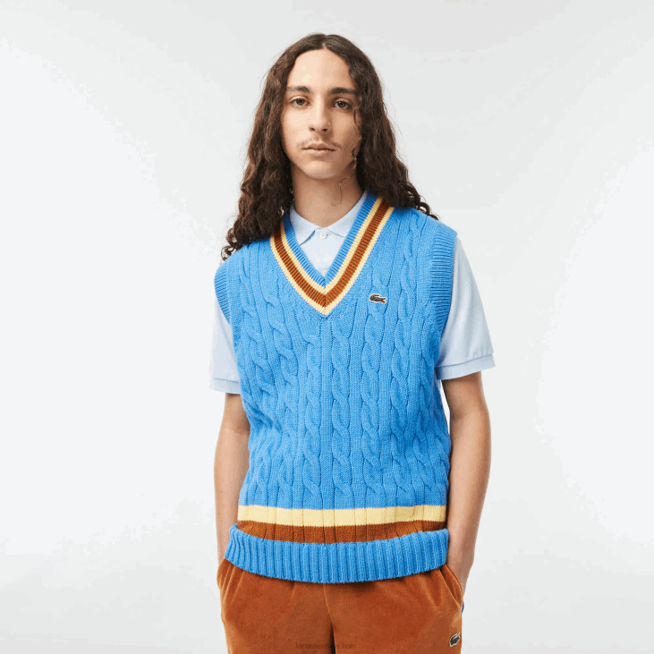 мушкарци вунени џемпер прслук класичног кроја 86881470 плаво смеђе жуто 7мс Lacoste