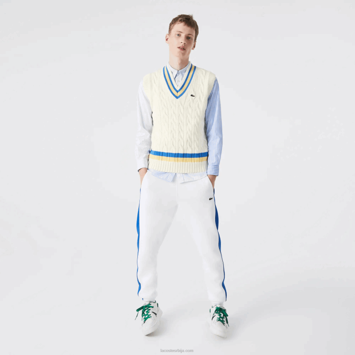 мушкарци вунени џемпер прслук класичног кроја 86881471 бела жута плава 7мз Lacoste
