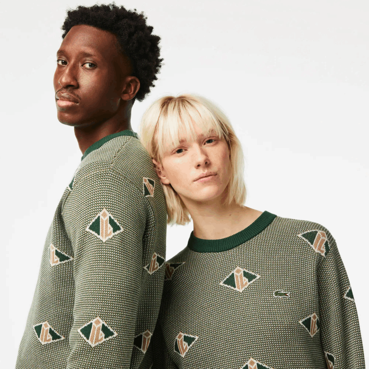 мушкарци џемпер класичног облика са монограмом 86881504 зелено беж бело лвт Lacoste