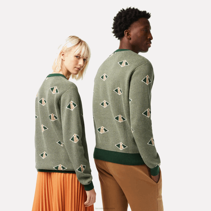 мушкарци џемпер класичног облика са монограмом 86881504 зелено беж бело лвт Lacoste