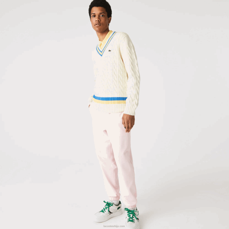 мушкарци класични вунени џемпер са контрастним пругама 86881518 бела жута плава 7мз Lacoste