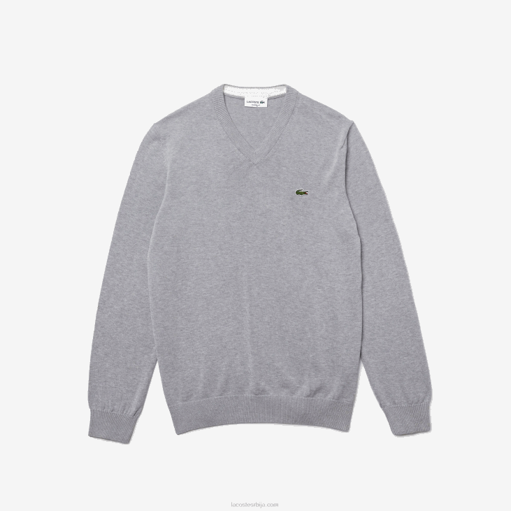мушкарци џемпер од органског памука са в-изрезом 86881568 сиви кине цца Lacoste