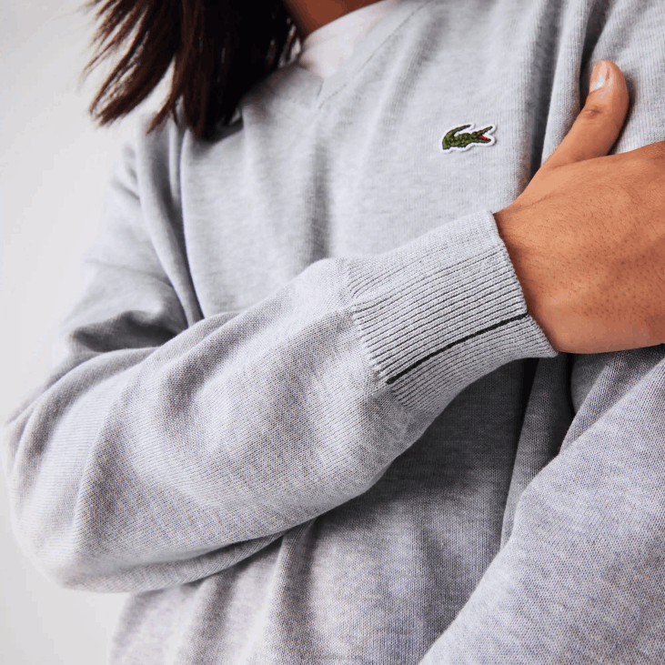 мушкарци џемпер од органског памука са в-изрезом 86881568 сиви кине цца Lacoste