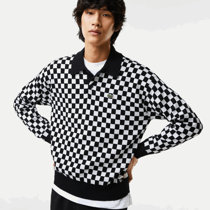 мушкарци херитаге џемпер опуштеног кроја 86881590 црно бела 9м0 Lacoste