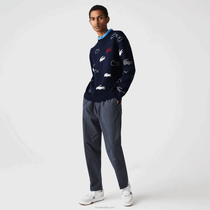 мушкарци маде ин франце џемпер од органског памука са округлим изрезом 86881629 црно/бело хв Lacoste