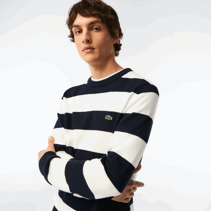 мушкарци пругасти џемпер од органског памука 8688439 црно/бело хв Lacoste