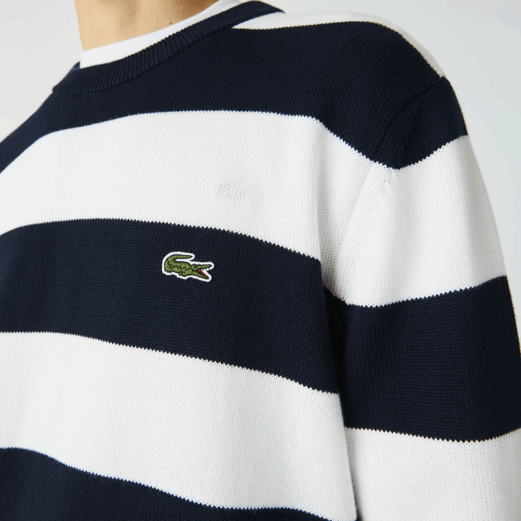 мушкарци пругасти џемпер од органског памука 8688439 црно/бело хв Lacoste
