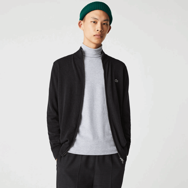 мушкарци џемпер од органског памука са рајсфершлусом са овратником 8688462 сива ел6 Lacoste