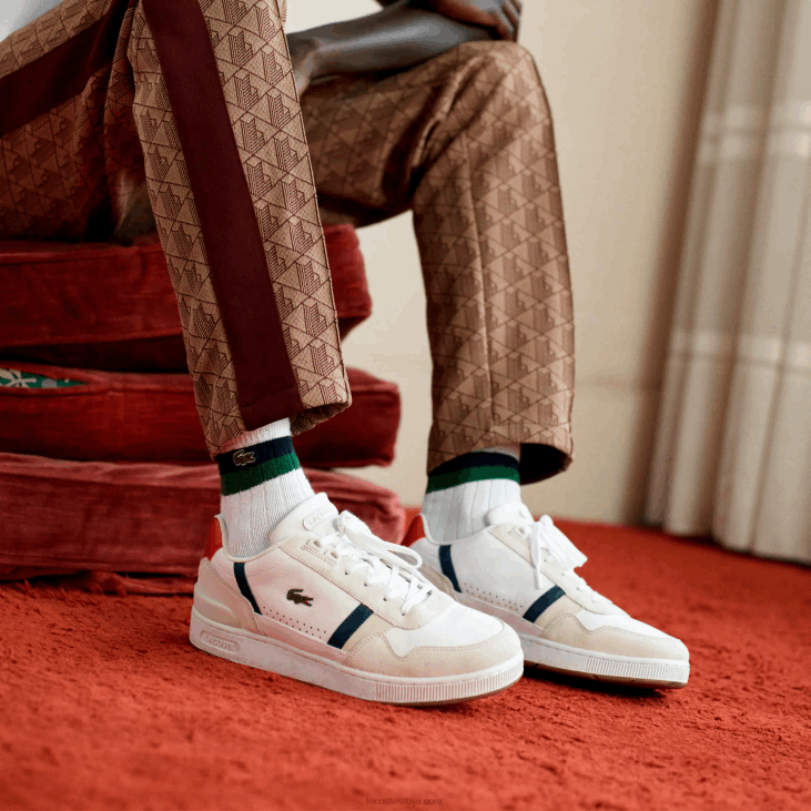 мушкарци т-цлип тробојне патике од коже и семиша 86881836 бела/плава и црвена 407 Lacoste